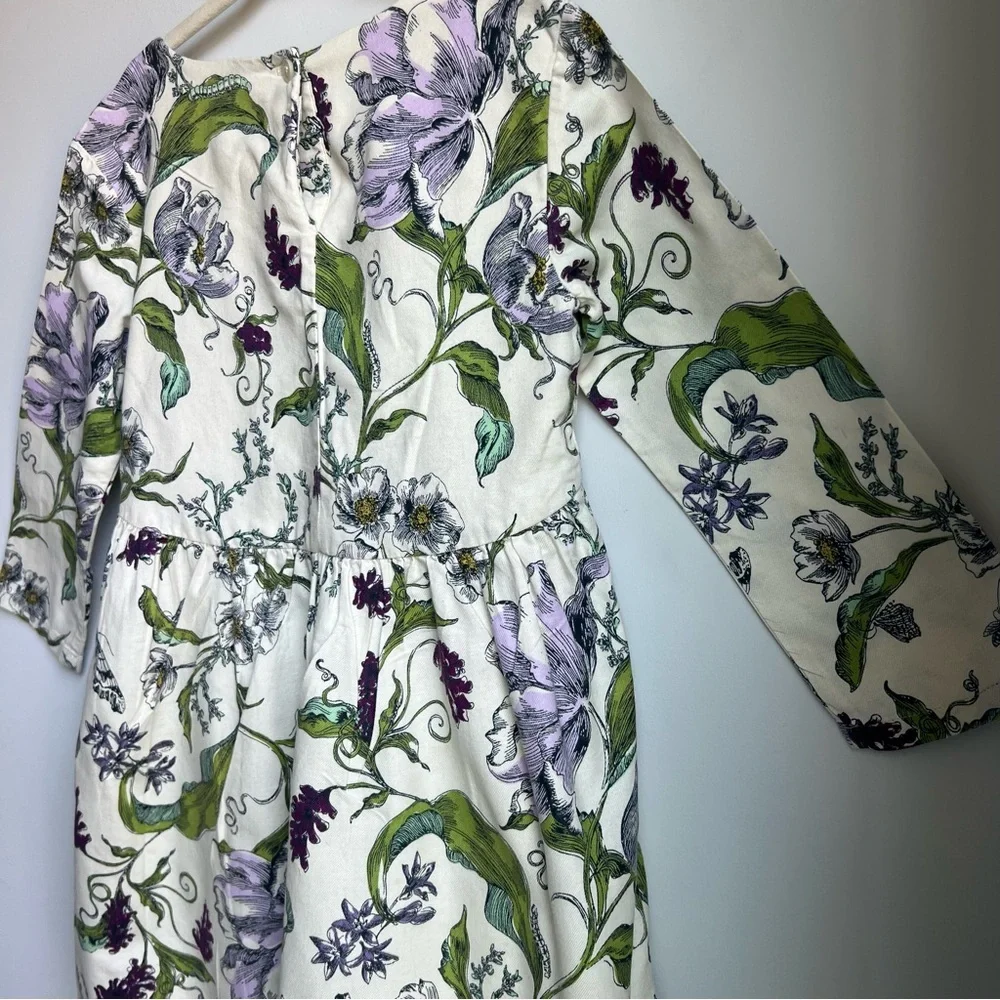 Tea Collection Green & Purple Floral Kid’s Dress - Size 6 - Picture 10 of 12